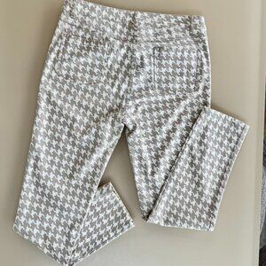 J.McLaughlin Size 10 Houndstooth Stretch Pants Tan Beige Slim Leg‎ Trousers